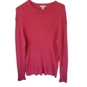 Cutter & Buck Womens Cotton Cable Knit Sweater Size S Crew Coral Preppy Academia